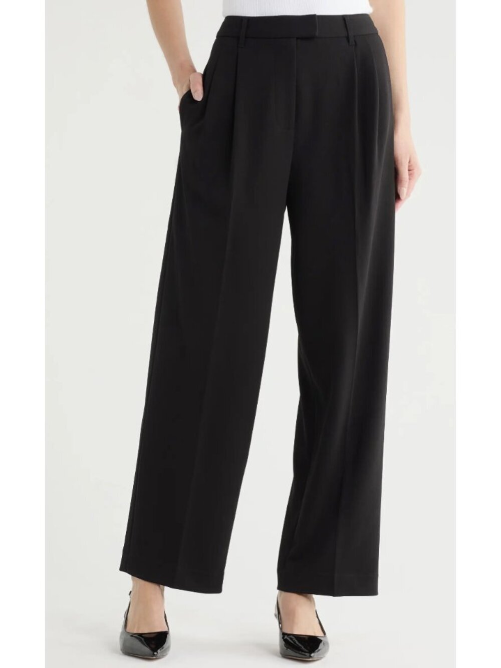 New Rag & Bone Marina Wide Leg Pleated Ponte Trouser Black M $358